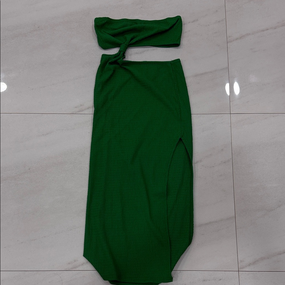 SHEIN Strapless Green Midi Dress with Side Slit